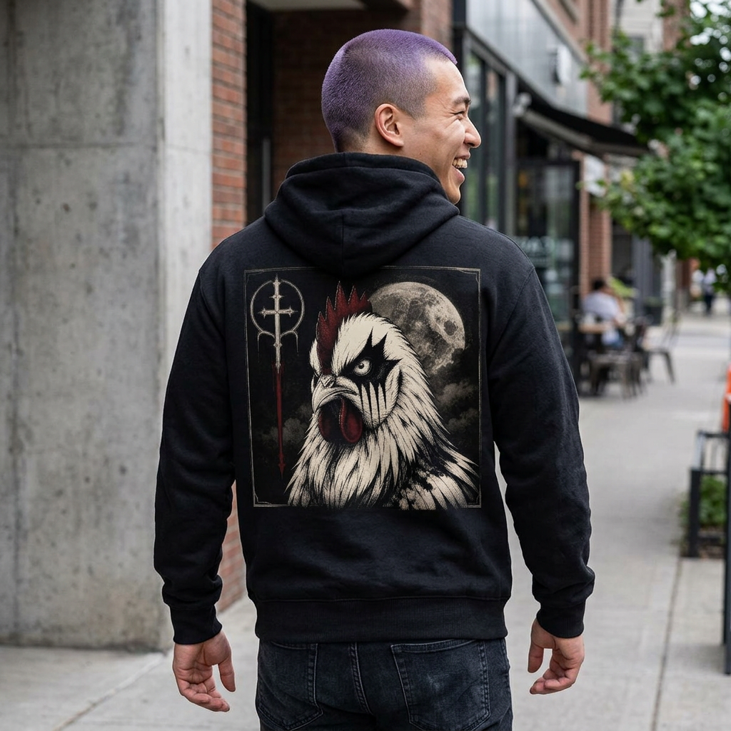 Metal Chicken  — Minimal Chest Graphic Heavy Fleece Hooded Sweatshirt