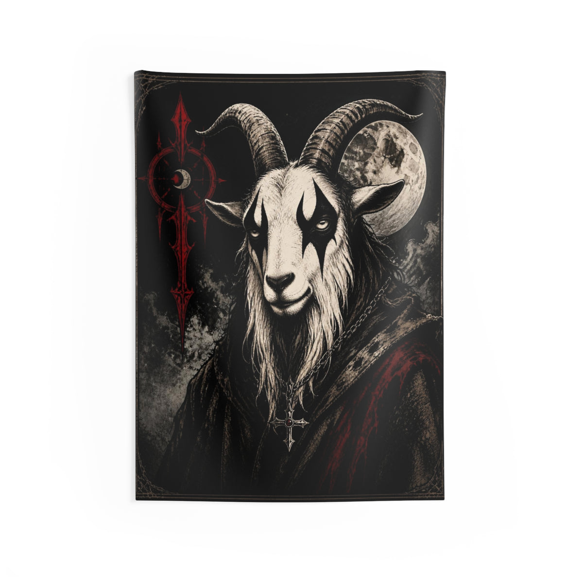 Goat of the Night Tapestry — Gothic Moonlit Goat Wall Art