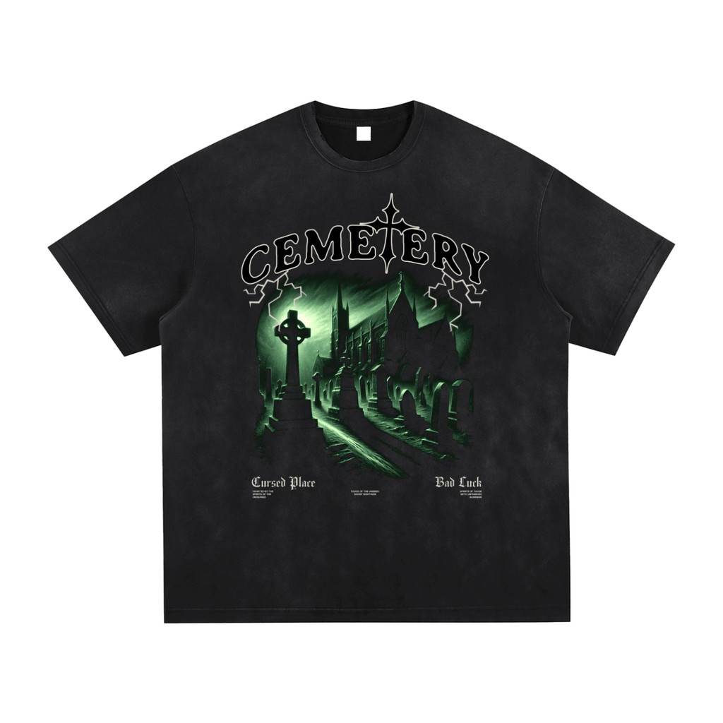 Cemetery Haunts Vintage Washed Hand-Frayed T-Shirt